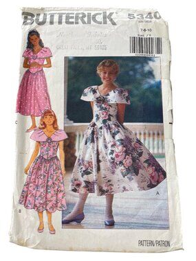 Vintage 90s Butterick 5340 Sewing Pattern Sizes 7-8-10 Girls Dress Retro CUT